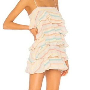 Lovers and Friends Frills Multicolor Mini Spaghetti Strap Rainbow Dress Small.